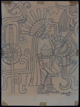 Mural in Low Relief on Main Wall of Lower Chamber, Temple of the Tigers, #27-28, Chichen Itza Yucatan