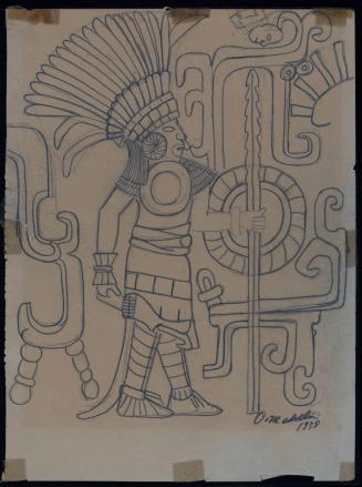 Mural in Low Relief on Main Wall of Lower Chamber, Temple of the Tigers, #27-28, Chichen Itza Yucatan