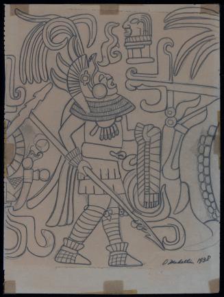 Mural in Low Relief on Main Wall of Lower Chamber, Temple of the Tigers, #29-30, Chichen Itza Yucatan