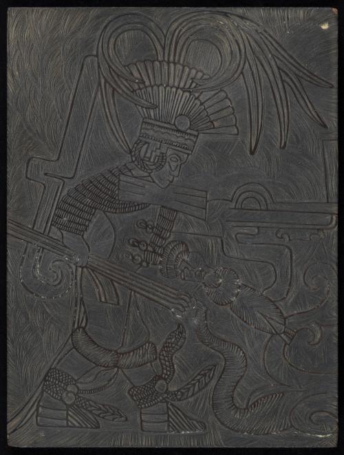 [Linoleum block for Mural in Low Relief on Main Wall of Lower Chamber, Temple of the Tigers, #18-7, Chichen Itza Yucatan]