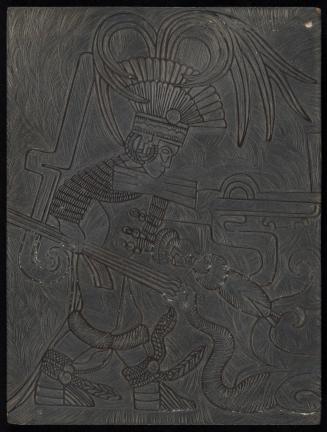[Linoleum block for Mural in Low Relief on Main Wall of Lower Chamber, Temple of the Tigers, #18-7, Chichen Itza Yucatan]