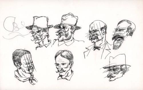 Seven clown heads