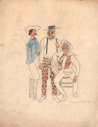 [two standing men, one seated western dressed]