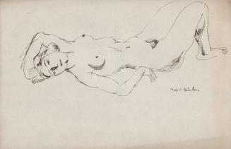 [reclining female nude, left arm behind head]