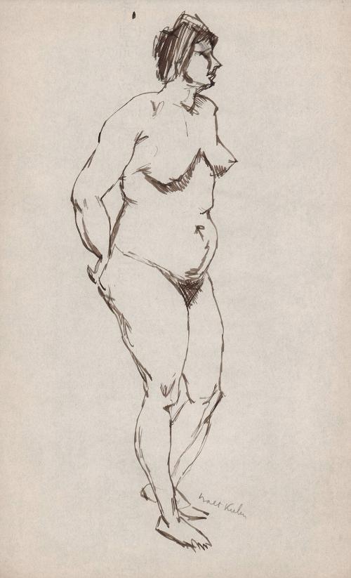 [standing female nude, 3/4 right profile]