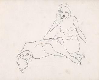 [two female nudes: one reclining, one seated}