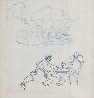 [two cowboys seated at a table playing a game]