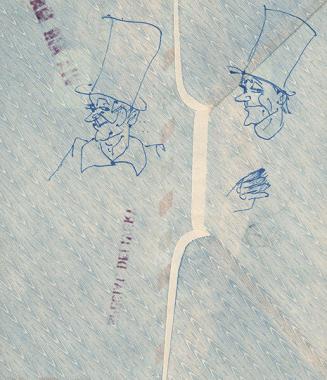 [head studies - two men with top hats]