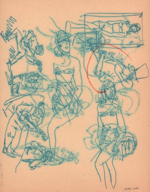 [studies of circus performers; verso studies of more circus performers.]