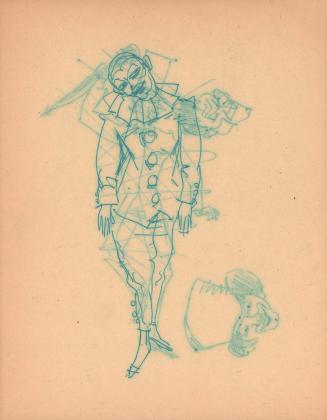 [study of a standing clown; verso head studies]