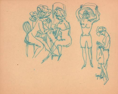 [studies of female circus performers dressing]