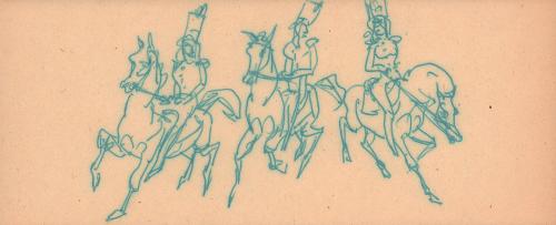 [studies of three circus performers on galloping horses]