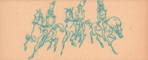 [studies of three circus performers on galloping horses]