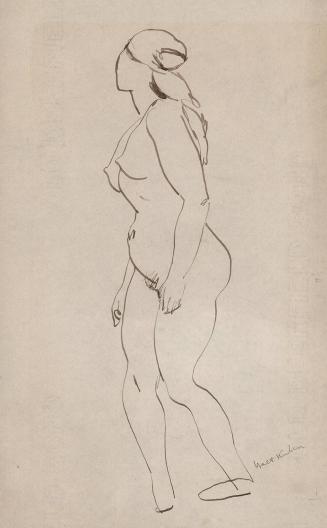 [standing female nude in profile]