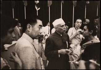 Chinese Premier Chou en Lai at the Bandung Indonesia Conference with photographers in background, Indonesia