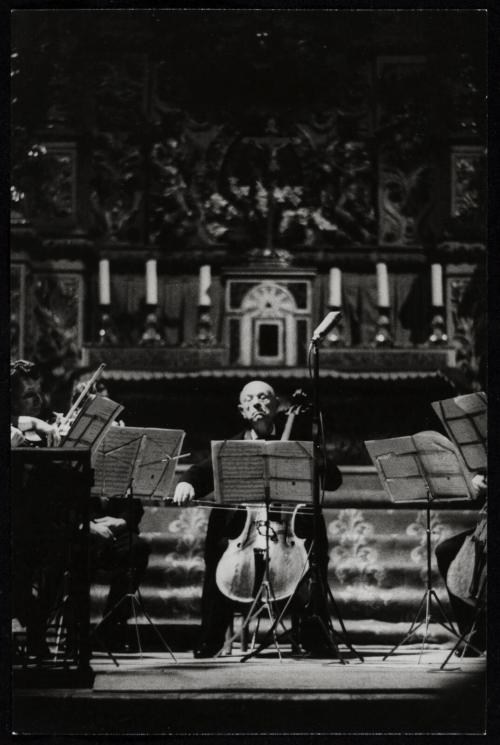 Spanish cellist Pablo Casals performing on stage