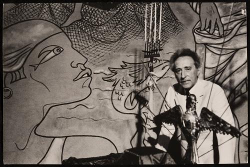 Jean Cocteau in the interior of the Chapel, St. Pierre Chapel, Villefrance-sur-Mer, France