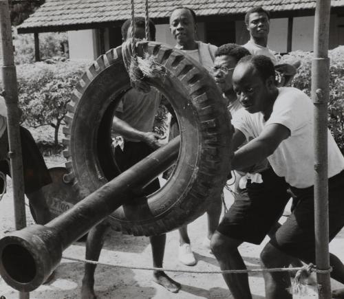 Young men in a physical training program, Africa, June 22, 1960