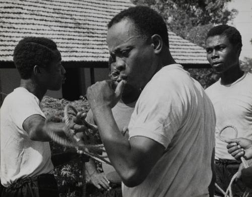 Young men in a physical training program, Africa, June 22, 1960