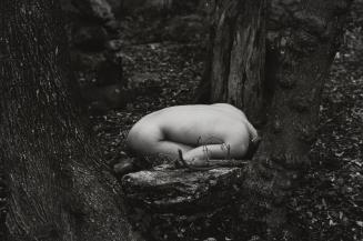 Kate, nude, in the fetal position in the woods, USA