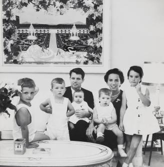 Portrait of Bobby and Ethel Kennedy with children Kathleen, Joseph, Robert Jr., David, and Courtney
