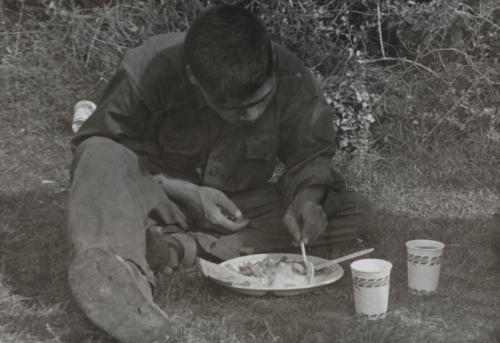 Chow time for NVA regular who was detained by the 1st Air Cavalry Division’s Company B, 2nd Battalion, 5th Cavalry while conducting search and destroy missions during the Cav’s Operation Pershing