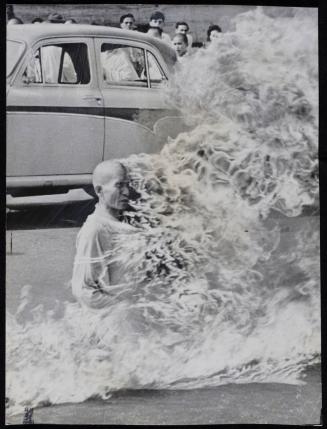 Thich Quang Duc, a Buddhist monk, burns himself to death on a Saigon street June 11th, 1963 to protest alleged persecution of Buddhists by the South Vietnamese government