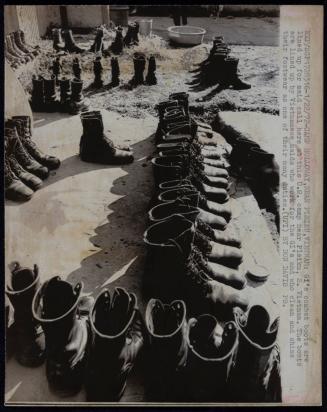GI’s combat boots are lined up for maid call here at this U.S. camp near Pleiku, south Vietnam. The boots are lined up by Vietnamese maids who work for the GI’s and who clean and shine their footwear as one of their many duties, January 22, 1972