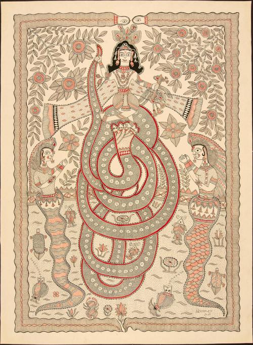 Ram subduing the great snake, Manisha Devi (the snake goddess)
