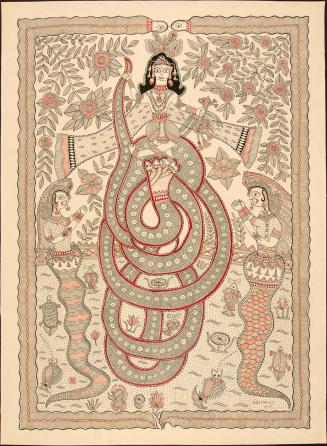 Ram subduing the great snake, Manisha Devi (the snake goddess)