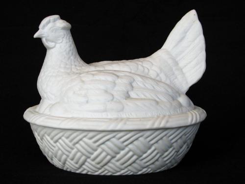 [Parian hen-in-basket covered dish]