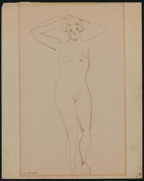 Standing Female Nude with arms behind head
