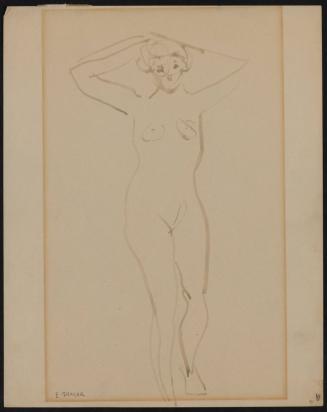 Standing Female Nude with arms behind head