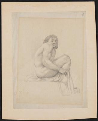 Seated Male Nude holding drapery