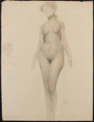 Standing Female Nude (Recto), face of man and male nude (verso);