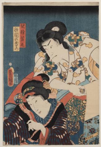 Two Kabuki Actors, one holding a scroll