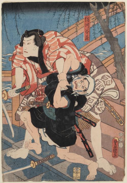 Two Kabuki actors in battle