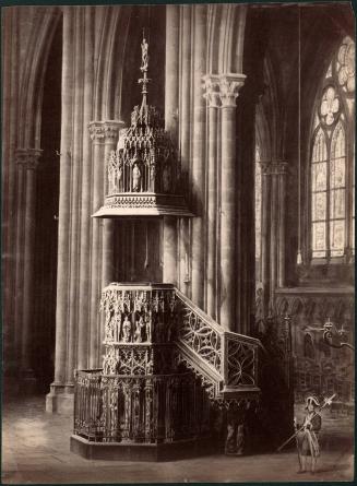 untitled [drawing of interior of cathedral, figure at right]