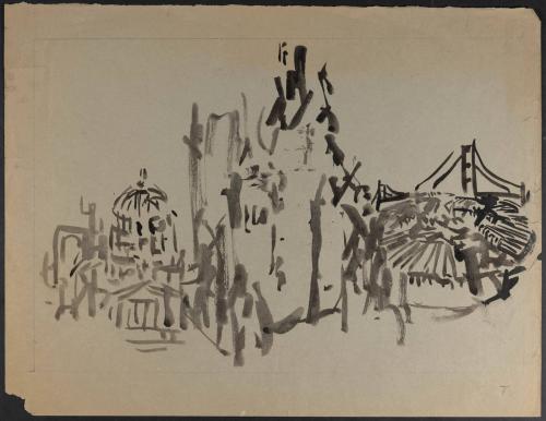 [Sketch of buildings and bridge]