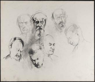Sketches of seven male heads