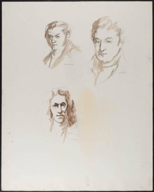 [Portrait sketches for mural "Man and His Universe"]