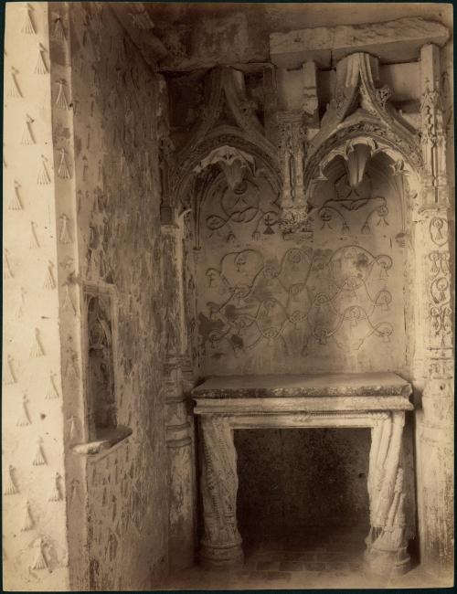 [Interior view corner shelf/alter fireplace and decorative plaster work]