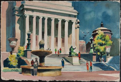 [Columned building with staircase and fountain]
