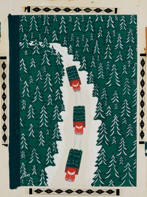 No caption - trucks carrying Christmas trees; cover illustration NY