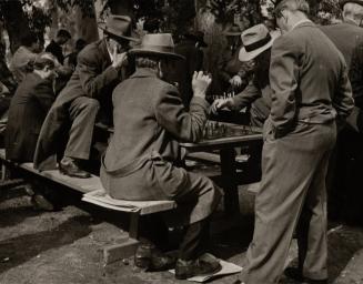 "The End Game" -- Elderly Men Playing Chess, Westlake-MacCarthur Park, Los Angeles, CA, 1950s