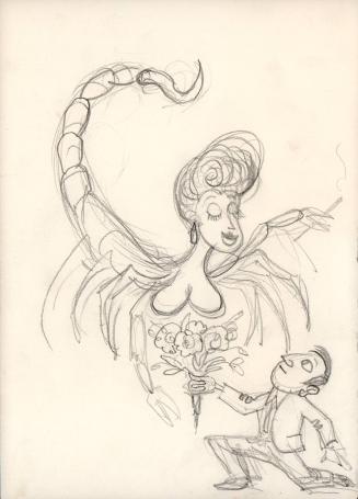 (4) untitled [sketch, man offering flowers to a woman/scorpion]