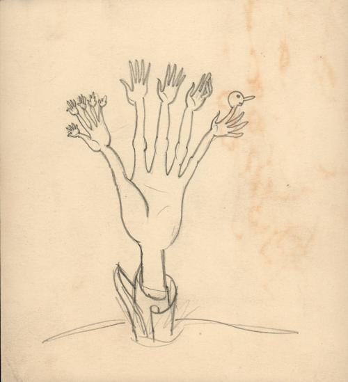 (7) untitled [sketch, hand sprouting hands from fingers]