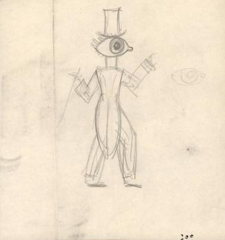 (16)  untitled [sketch, cyclops creature wearing top hat and tails]