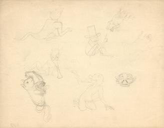(25) untitled [sketches, various creatures including frog and cat (dog?)]