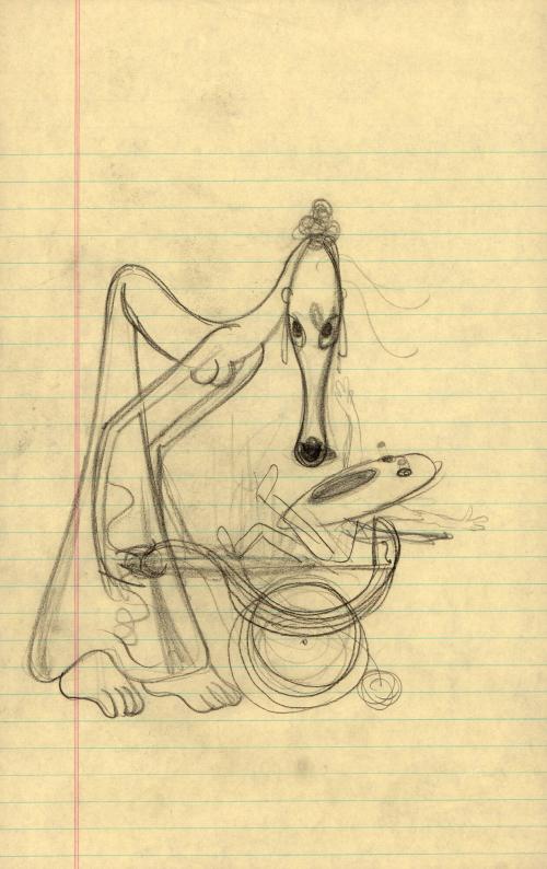 (37)  untitled [sketch, female creature with crying baby in carriage]